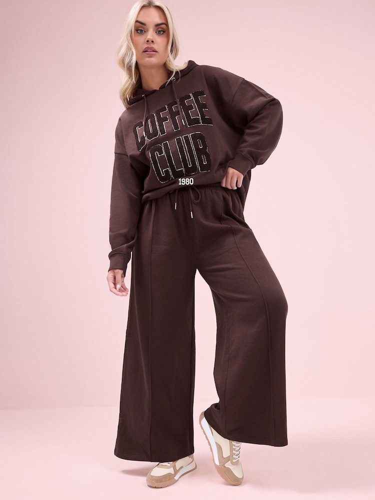 Yours Curve Brown Wide Leg Joggers - Image 2 of 6