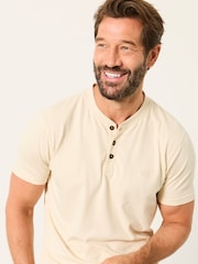 FatFace 2 Pack Khaki/Natural Short Sleeve Henley Top - Image 4 of 8
