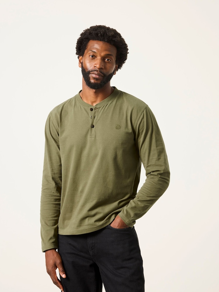 FatFace 3 Pack Khaki/Natural/Brown Long Sleeve Henley T-Shirt - Image 1 of 7