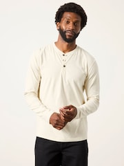 FatFace 3 Pack Khaki/Natural/Brown Long Sleeve Henley T-Shirt - Image 3 of 7