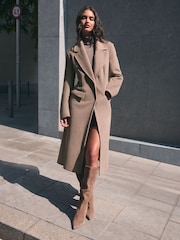 Friends Like These Mocha Brown Fur Collar  Longling Crombie Coat - Image 2 of 6