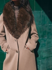 Friends Like These Mocha Brown Fur Collar  Longling Crombie Coat - Image 3 of 6
