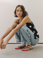 Red/Black Jelly Toe Thong Sandals - Image 11 of 13