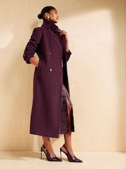 Friends Like These Aubergine Purple Funnel Neck Maxi Length Brushed Coat - Image 1 of 6