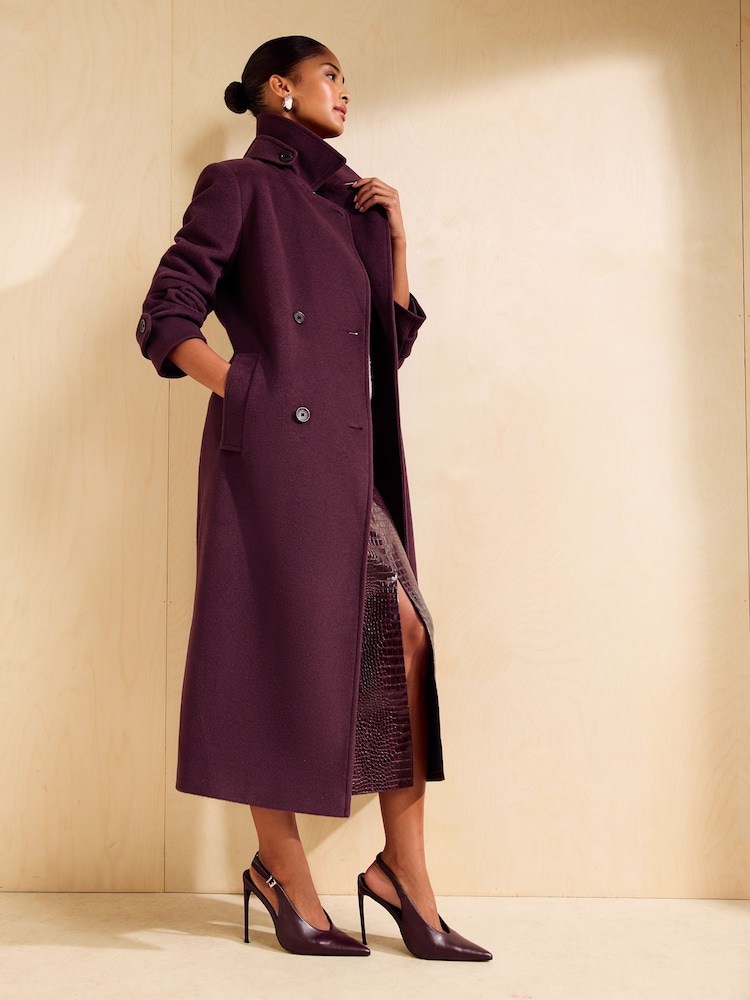 Friends Like These Aubergine Purple Funnel Neck Maxi Length Brushed Coat - Image 1 of 6