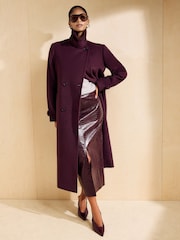 Friends Like These Aubergine Purple Funnel Neck Maxi Length Brushed Coat - Image 2 of 6