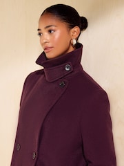 Friends Like These Aubergine Purple Funnel Neck Maxi Length Brushed Coat - Image 3 of 6