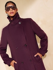 Friends Like These Aubergine Purple Funnel Neck Maxi Length Brushed Coat - Image 4 of 6