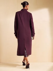 Friends Like These Aubergine Purple Funnel Neck Maxi Length Brushed Coat - Image 5 of 6