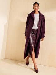 Friends Like These Aubergine Purple Funnel Neck Maxi Length Brushed Coat - Image 6 of 6