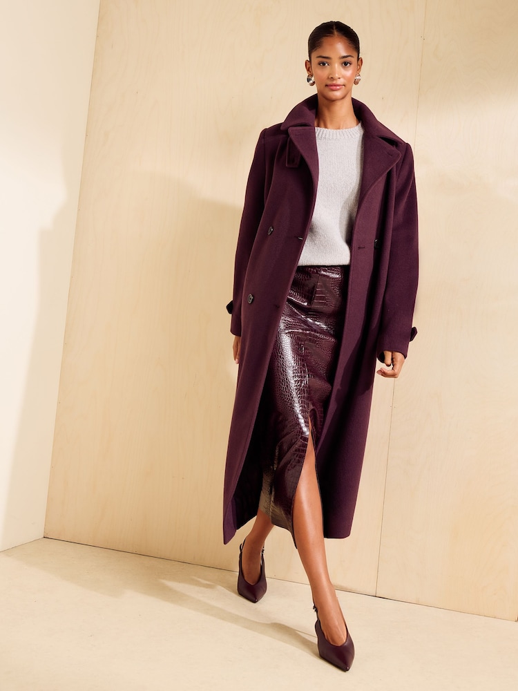 Friends Like These Aubergine Purple Funnel Neck Maxi Length Brushed Coat - Image 6 of 6