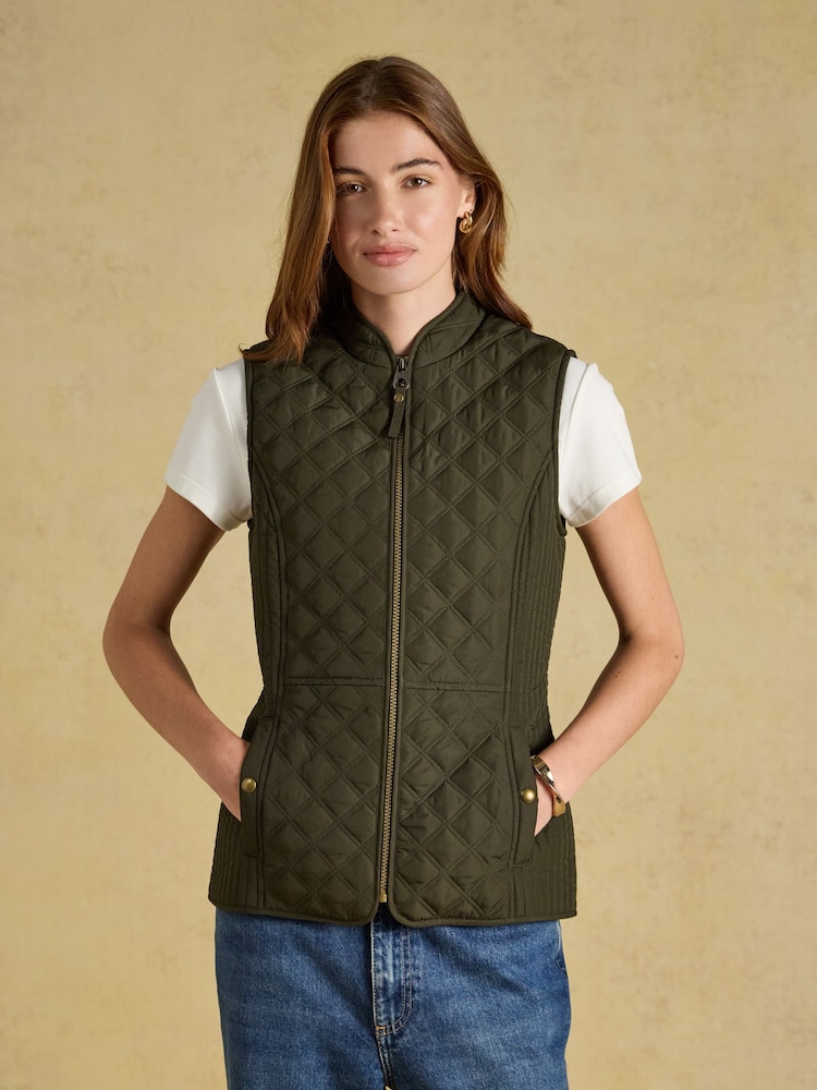 Joules Minx Khaki Green Showerproof Diamond Quilted Gilet - Image 1 of 11 Joules Minx Khaki Green Showerproof Diamond Quilted Gilet - Image 1 of 11