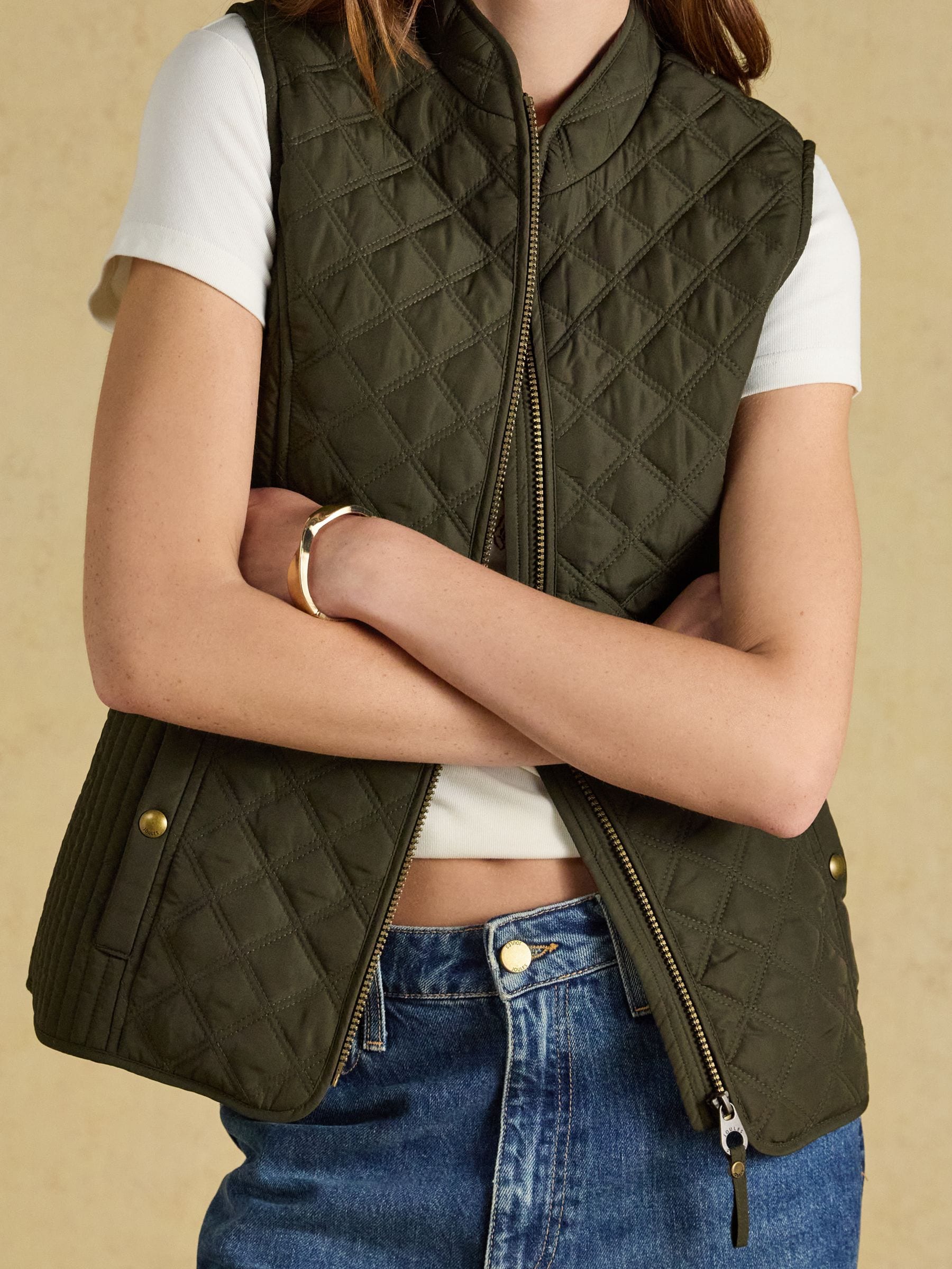 Buy Joules Minx Khaki Green Showerproof Diamond Quilted Gilet from