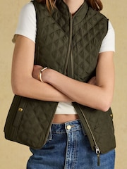Joules Minx Khaki Green Showerproof Diamond Quilted Gilet - Image 10 of 11