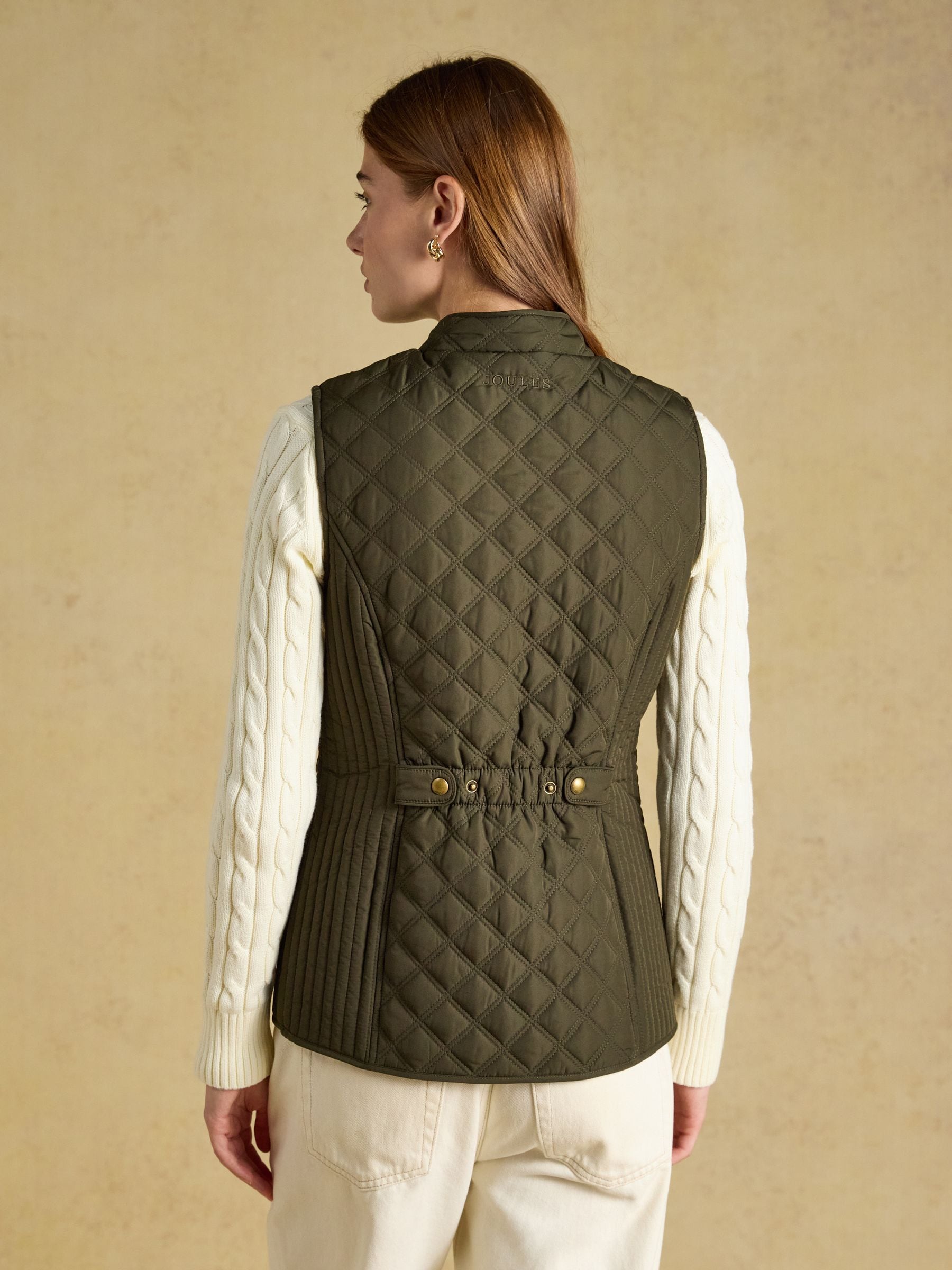 Buy Joules Minx Khaki Green Showerproof Diamond Quilted Gilet from