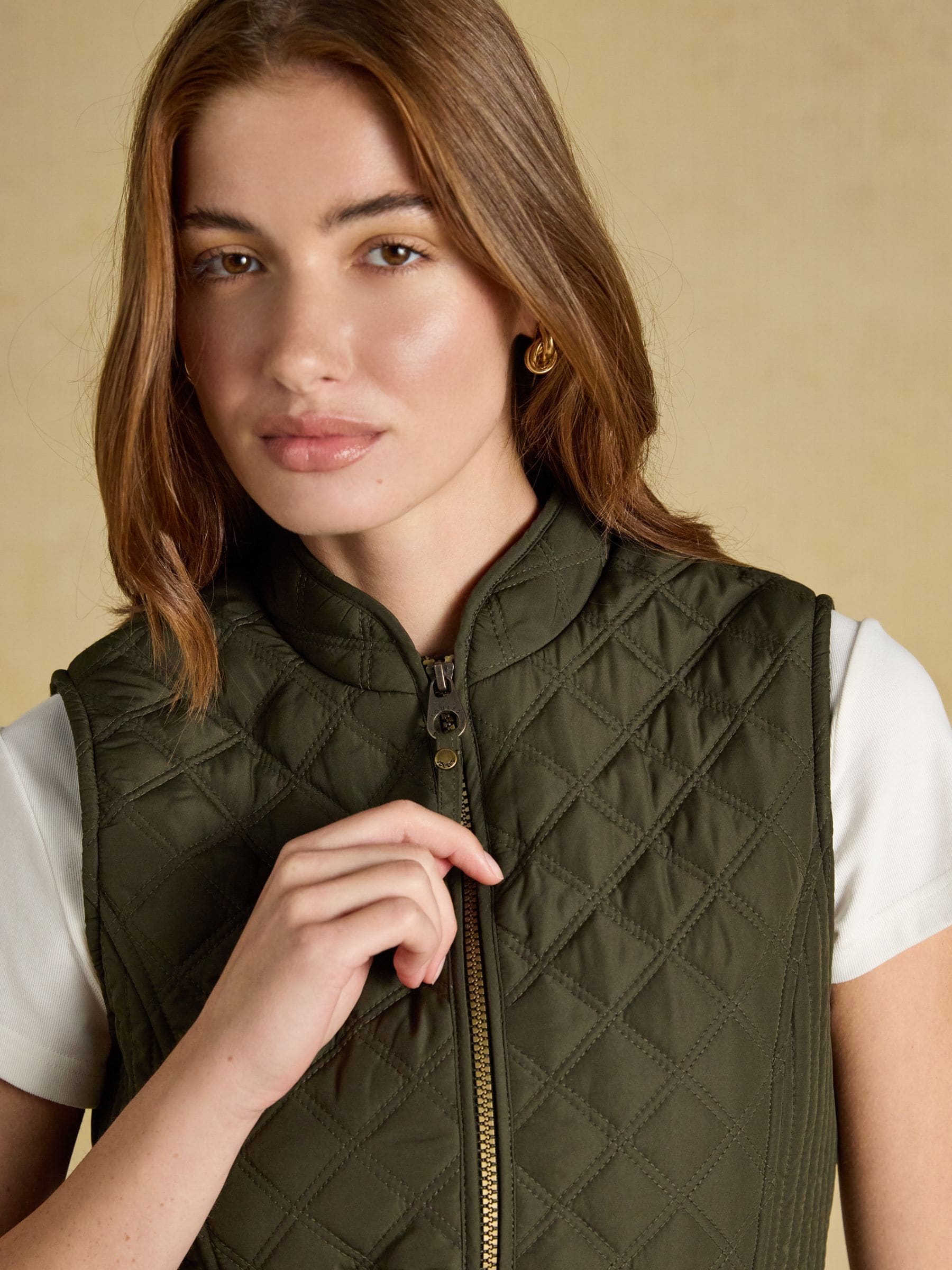 Buy Joules Minx Khaki Green Showerproof Diamond Quilted Gilet from