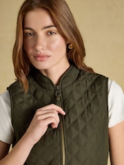 Joules Minx Khaki Green Showerproof Diamond Quilted Gilet - Image 6 of 11