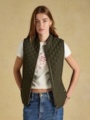 Joules Minx Khaki Green Showerproof Diamond Quilted Gilet - Image 7 of 11