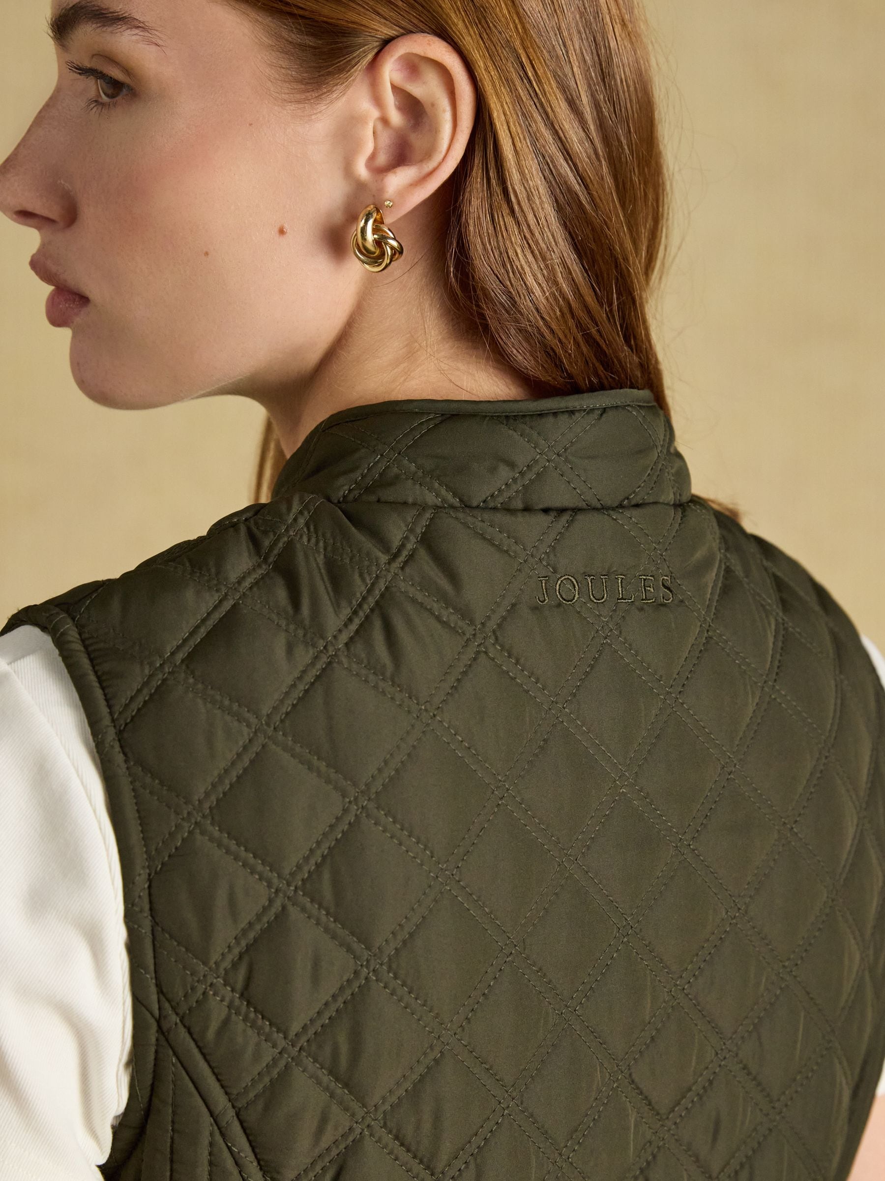 Buy Joules Minx Khaki Green Showerproof Diamond Quilted Gilet from