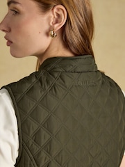 Joules Minx Khaki Green Showerproof Diamond Quilted Gilet - Image 8 of 11