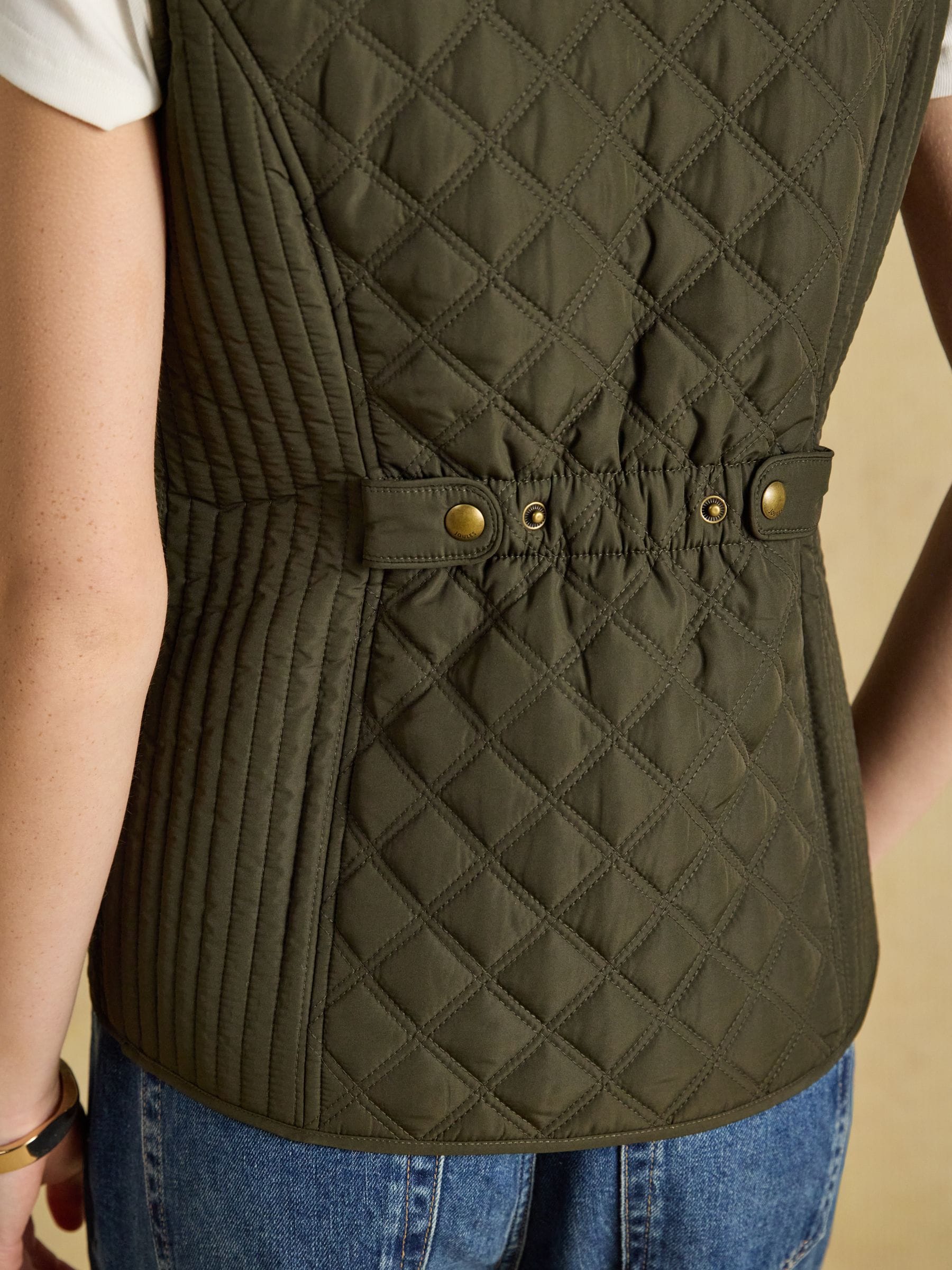 Buy Joules Minx Khaki Green Showerproof Diamond Quilted Gilet from