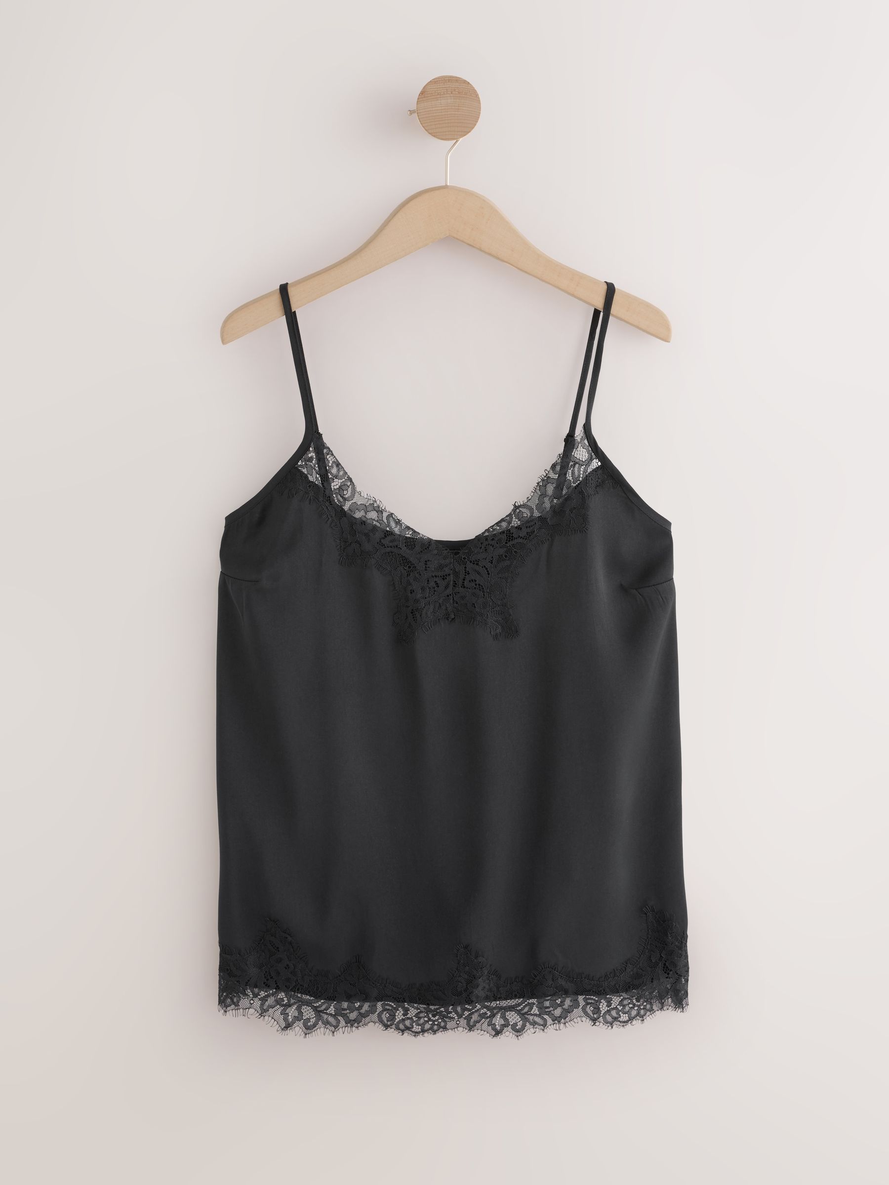 Buy Black Lace Trim Satin Cami Top from Next USA
