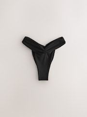 Black V Cut Ruched Brazilian Bikini Bottoms - Image 1 of 3