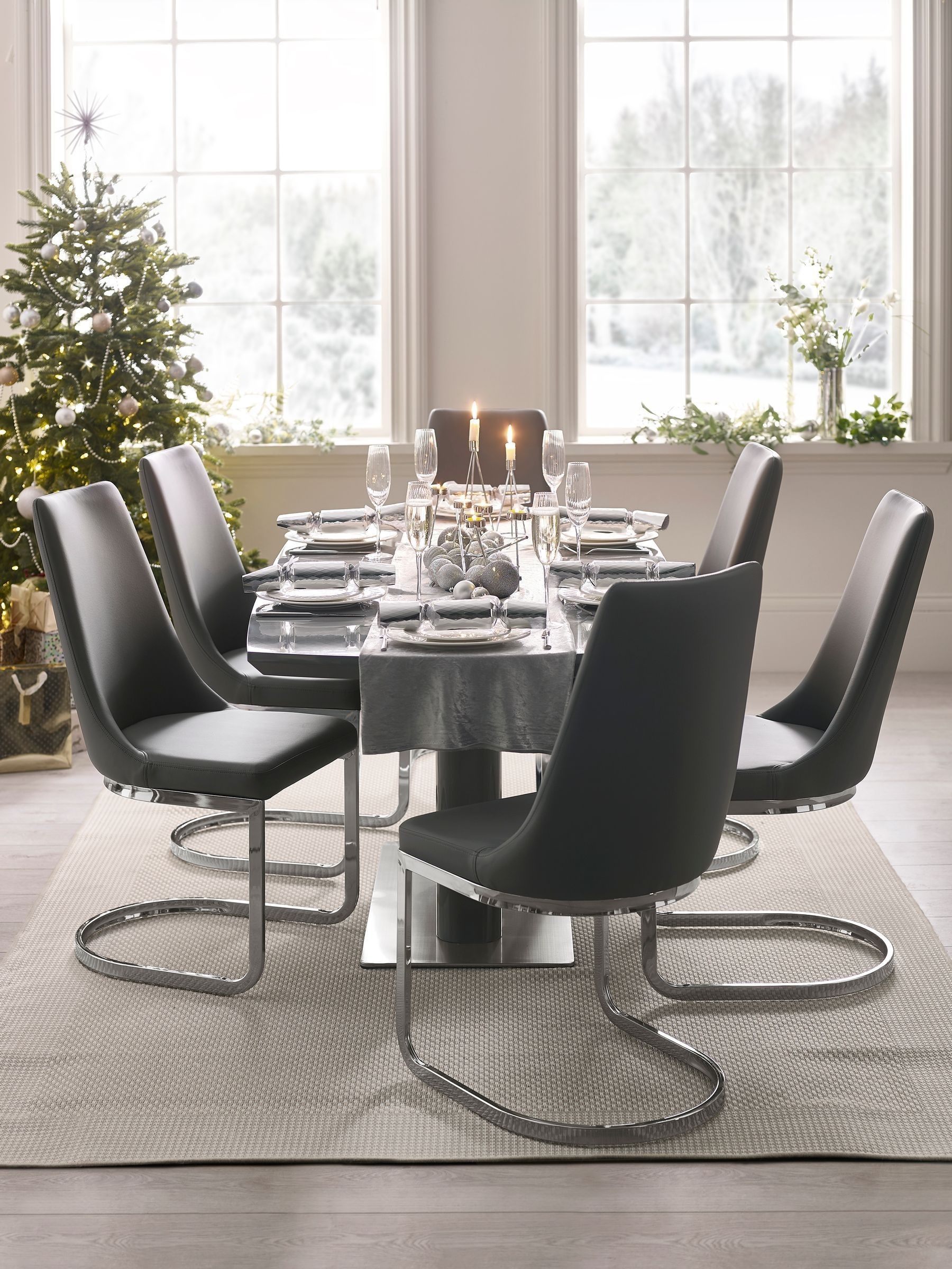 Julian Bowen Como Set of 2 Chairs, Grey | Modern Kitchen Chairs for Dining Room, Cantilever Legs, Kitchen Seat - Image 4