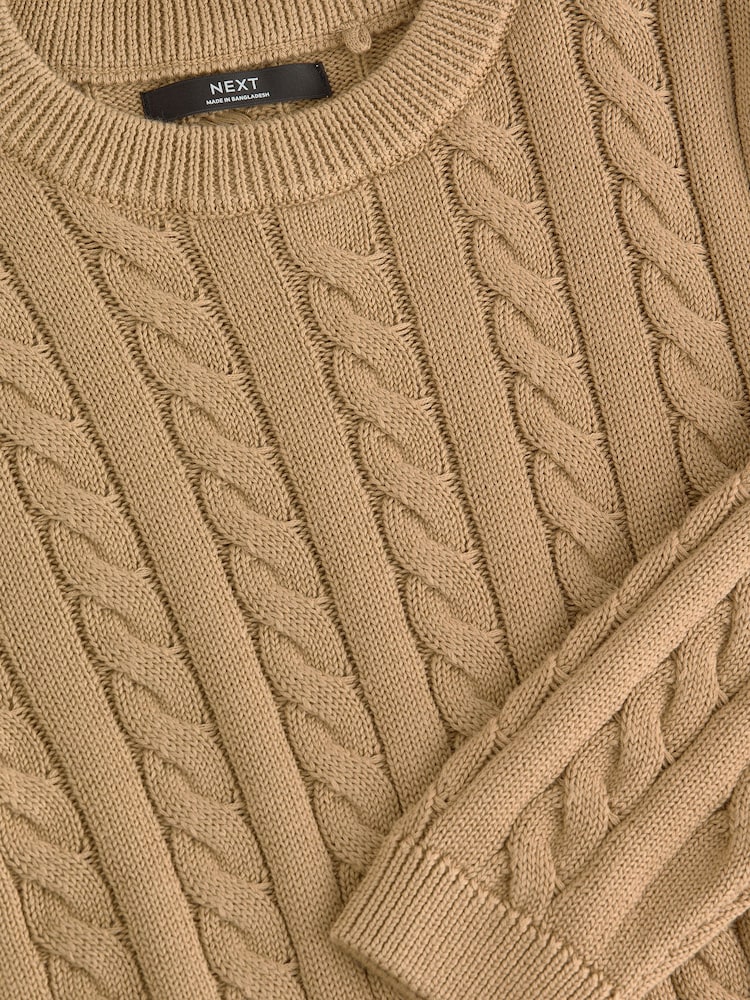 Marron fauve - Pull col rond en maille torsadée (3-16ans) - Image 2 de 3