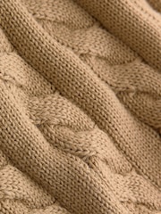 Marron fauve - Pull col rond en maille torsadée (3-16ans) - Image 3 de 3