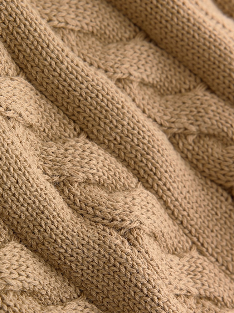 Marron fauve - Pull col rond en maille torsadée (3-16ans) - Image 3 de 3
