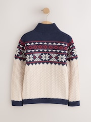 Ecru/Marineblau - Pullover mit Reißverschlusskragen und Norwegermuster (3–16Jahre) - Bild 2 von 4