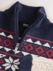 Ecru/Marineblau - Pullover mit Reißverschlusskragen und Norwegermuster (3–16Jahre) - Bild 3 von 4