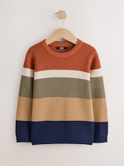 Rust Brown Stripe Knitted Crew Neck Jumper (3-16yrs) - Image 1 of 4