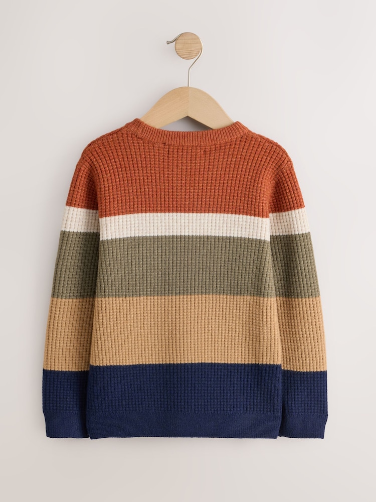 Rust Brown Stripe Knitted Crew Neck Jumper (3-16yrs) - Image 2 of 4 Rust Brown Stripe Knitted Crew Neck Jumper (3-16yrs) - Image 2 of 4