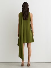 Reiss Olive Green Wrenley Drape-Detail Layered Mini Dress - Image 8 of 9