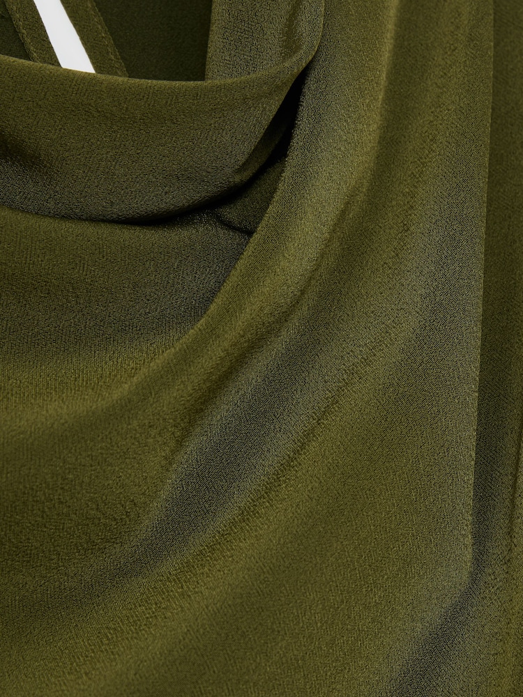 Reiss Olive Green Wrenley Drape-Detail Layered Mini Dress - Image 9 of 9