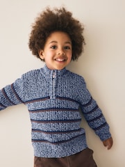Blå/marinblå - Zip Neck Knitted Cable Jumper (3mths-7yrs) - Bild 1 av 8