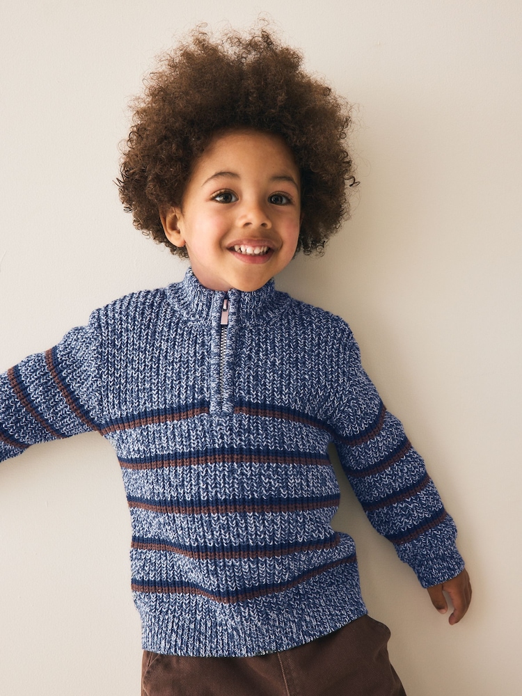 Blå/marinblå - Zip Neck Knitted Cable Jumper (3mths-7yrs) - Bild 1 av 8