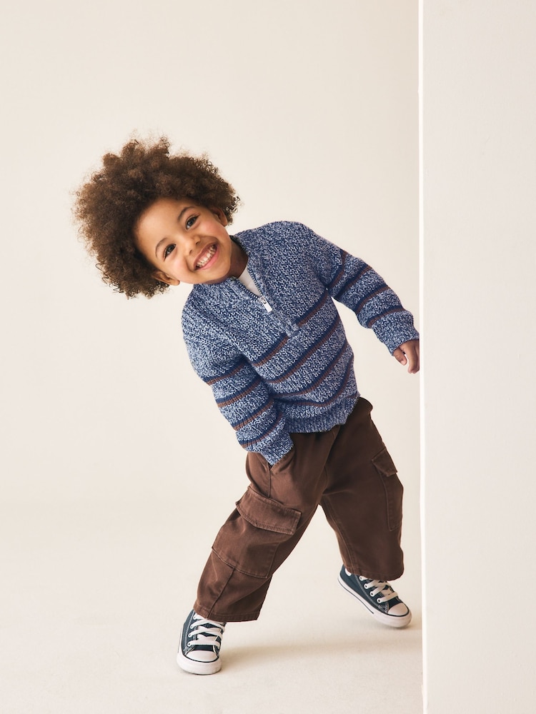 Blå/marinblå - Zip Neck Knitted Cable Jumper (3mths-7yrs) - Bild 2 av 8