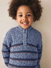 Blå/marinblå - Zip Neck Knitted Cable Jumper (3mths-7yrs) - Bild 4 av 8