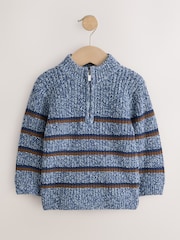 Blå/marinblå - Zip Neck Knitted Cable Jumper (3mths-7yrs) - Bild 5 av 8