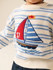 Cream/Blue Boat Character Knitted Crew Neck Jumper (3mths-7yrs) - Image 4 of 4