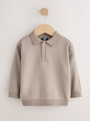 neutre - Polo texturé en maille à col popper (3mois-7ans) - Image 1 de 4