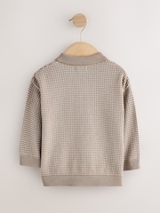 neutre - Polo texturé en maille à col popper (3mois-7ans) - Image 2 de 4