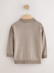 Neutral Textured Knitted Popper Neck Polo Shirt (3mths-7yrs) - Image 6 of 8
