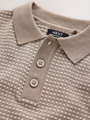 Neutral Textured Knitted Popper Neck Polo Shirt (3mths-7yrs) - Image 8 of 8