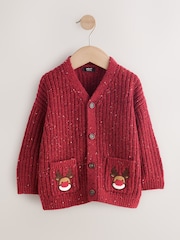 Red Christmas Knitted Crew Neck Polo Shirt (3mths-10yrs) - Image 1 of 4