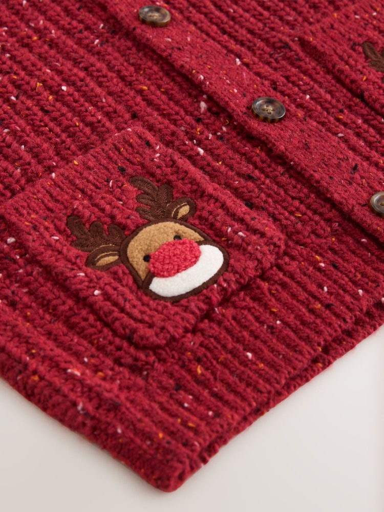 Red Christmas Knitted Crew Neck Polo Shirt (3mths-10yrs) - Image 4 of 4 Red Christmas Knitted Crew Neck Polo Shirt (3mths-10yrs) - Image 4 of 4