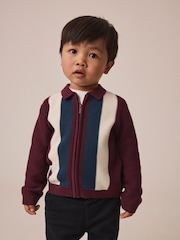Purple/Navy Stripe Knitted Zip Through Polo Shirt (3mths-7yrs) - Image 1 of 7